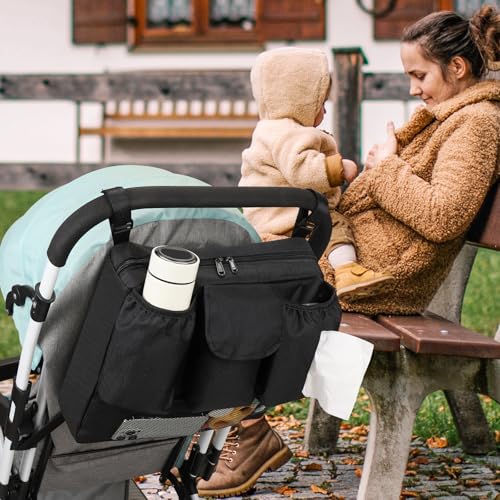 Accmor Stroller Organizer, Universal Large Capacity Stroller Bag Caddy Organizer Accessories for Uppababy, Nuna, Doona, Britax Strollers, Black