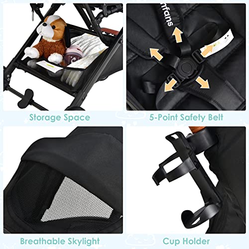 INFANS Lightweight Baby Stroller, Compact Infant with One-Hand Fold, Travel Stroller for Airplane with Cup Holder, Canopy 5-Point Harness Foot Cover for 6-36 Month