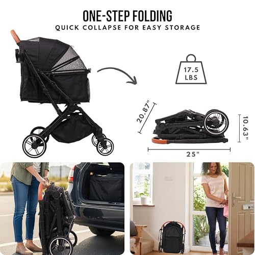 Bicystar Pet Stroller for Small Medium Dogs Cats Up to 45 lbs, Travel Lite Collapsible, All Terrain 4 Wheels for Jogging, Running, Grey