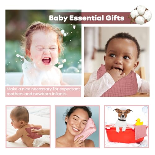 Yoofoss Muslin Baby Washcloths 100% Organic Cotton Face Towels 6 Pack Wash Cloths for Baby 12x12in Soft and Absorbent Baby Wipes (Gradient Pink)
