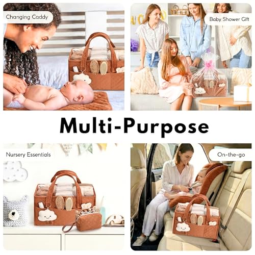 PeraBella Baby Diaper Caddy Organizer, Baby Basket Shower Gift, Portable Changing Table Basket, Postpartum Caddy & Tote Bag Pouch, Newborn Boy & Girl Nursery Essentials Registry, Car Diaper Organizer