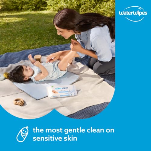 WaterWipes Sensitive+ Newborn & Baby Wipes, 3-In-1 Cleans, Cares, Protects, 99.9% Water, Unscented & Hypoallergenic, 180 Count (3 Packs)