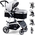 Hagaday Baby Stroller, 2-in-1 Reversible Toddler Seat with Basket Mode, Foldable Infant Stroller with Canopy, One Button Brake, Adjustable Handle, Newborn Pushchair (Gray)