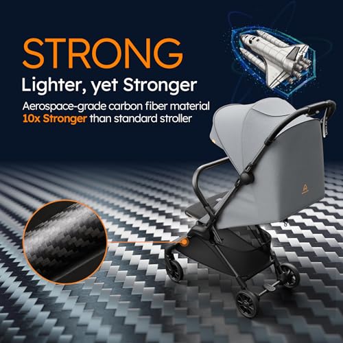 MAMAZING Ultra Air X Travel Stroller - Ultra-Lightweight Under 10 lbs, Carbon Fiber Frame & Airplane Friendly, Lightweight Stroller with Reclining Seat, UPF 50+ Canopy & Travel Bag
