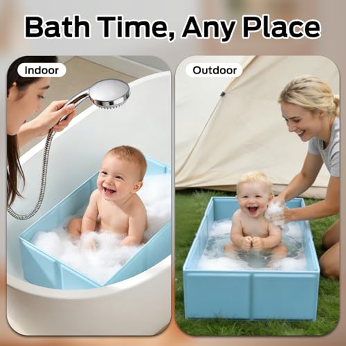 Totiro Foldable Baby Bathtub for Newborns & Toddlers, Collapsible Infant Bath Tub with Soft Cushion, Non-Slip Support & Drain Plug, Space-Saving Baby Tub for Small Bathrooms & Travel