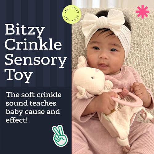 Itzy Ritzy - Bitzy Crinkle Sensory Toy Bunny with Crinkle Sound for Babies & Toddlers - Features Soft Braided Teething Ring & Textured Ribbons, Designed for Ages 0 Months and Up, Bunny