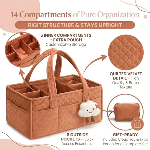 PeraBella Baby Diaper Caddy Organizer, Baby Basket Shower Gift, Portable Changing Table Basket, Postpartum Caddy & Tote Bag Pouch, Newborn Boy & Girl Nursery Essentials Registry, Car Diaper Organizer