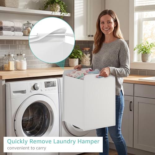 BOLUO White Changing Table with 3 Fabric Drawers and Laundry Hamper, Baby Dresser with Changing Table Top, Nursery Diaper Changing Station with Storage Modern