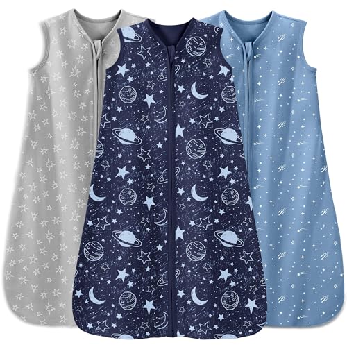 Unnivoll Baby Sleep Sack 6-12 Months 3 Pack 100% Cotton Lightweight 0.5 TOG Wearable Blanket Baby Sleep Bag with 2-Way Zipper for Newborn Infant Blue
