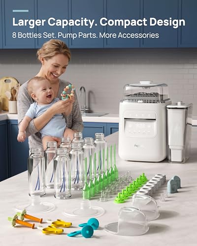 Papablic SafeguardPlus Baby Bottle Washer with Water Purification, 8 Bottles Capacity, 12-Min Fast Wash, 360° Deep Clean Bottle Washer &Sterilizer &Dryer for Bottles, Pump Parts, Baby Essentials