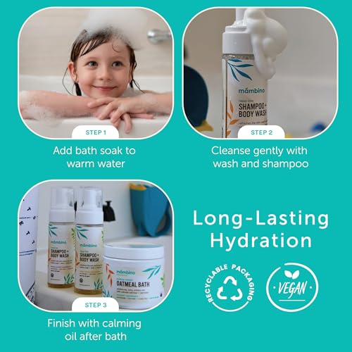 Mambino Organics Baby & Kids Bath Care Set, Baby Shampoo and Body Wash Duo with Colloidal Oatmeal Bath Soak, Gentle Baby Bath Essentials for Newborns & Kids, Vegan, Cruelty-Free