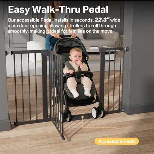 Cumbor 29.7–51.5" Extra Wide Baby Gate for Stairs, Pressure-Mounted Dog Gates for Doorways & Hallways, Auto-Close Walk-Through, No-Trip Design, Child Proof Safety, Dog/Pet Gate for Indoor Use, Black