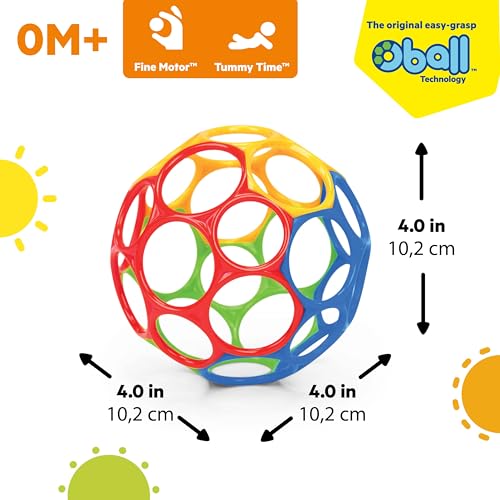 Bright Starts Oball Easy Grasp Classic Ball BPA-Free Infant Toy in Red, Yellow, Green, Blue, Age Newborn and up, 4 Inches