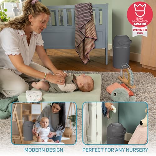 L.A. Baby Magic Diaper Pail - Patented 100% Odor-Free System with Child-Safe Lock - Award-Winning Design - No Refills Required - Works with Regular Trash Bags - Gray