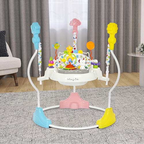 Dream On Me 2-in-1 Baby Activity Center & Bouncer Jumper, 360° Rotating Seat, 3-Height Adjustable, 12 Melodies with Lights & Interactive Toys, Promotes Early Development - Star Print