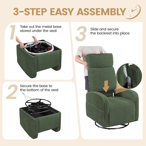 Yaheetech 360° Swivel Glider Chair for Nursery, Rocking Chair Nursing Chair with Side Pockets, Corduroy Glider for Living Room with High Back Dark Green
