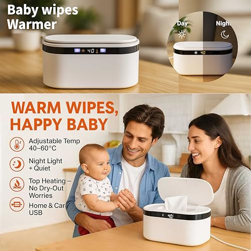Weegeeks Portable Baby Wipe Warmer - USB-Powered, (40°C/104°F to 60°C/140°F) Adjustable Heating, Ultra-Quiet & 0.4kg Lightweight for Travel