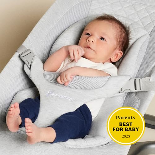 Ergobaby Evolve 3-in-1 Bouncer Seat for Babies and Toddlers 5.5-25lbs - Multi Position Baby Rocker Seat with Adjustable Heights, Secure Harness, Newborn Insert - Light Grey