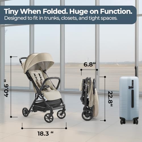 Inglesina Quid 2 Stroller - Alpaca Beige - Ultra Compact Lightweight Travel Stroller, Babies and Toddlers, Airplane Overhead, Foldable, Reclining Seat, Collapsible Canopy, 3 Months - 50 lbs, BPA Free