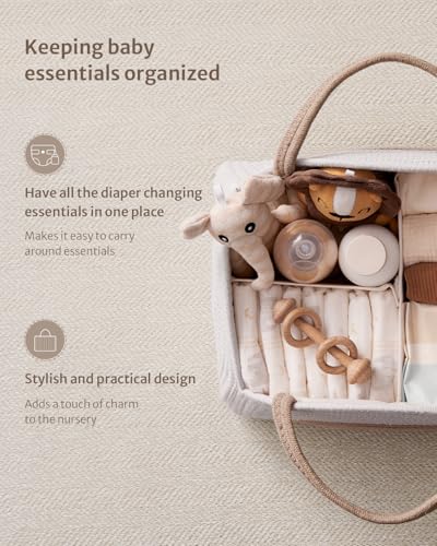 Blissful Diary Baby Diaper Caddy Organizer, Cotton Rope Diaper Caddy Basket, Large Storage Basket for Newborn Boys and Girls, Gift for Baby Shower List, Newborn Essentials, Earthy Rainbow