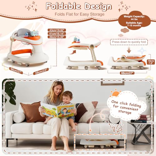 Foldable Baby Walker with Wheels, Activity Toddler Walkers for Boys Girls