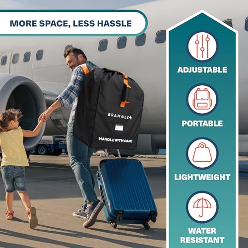 Bramble - Car Seat Travel Bag for Airplane Gate Check - Water Resistant Ballistic Nylon Car Seat Bag with Padded Neoprene Straps, Carry Pouch & ID Window - 31.5 x 18 x 18 Inches (Black)