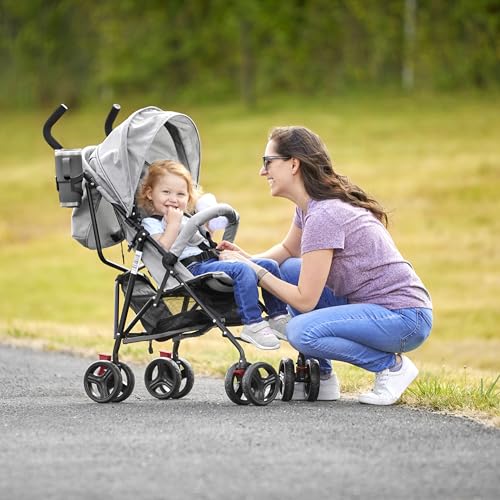 Dream On Me Vista Moonwalk Baby Stroller, Lightweight Travel Umbrella Stroller with Compact Fold, Smooth Ride Wheels, Multi-Position Recline, Spacious Storage Basket with Cup Holder, Light Gray