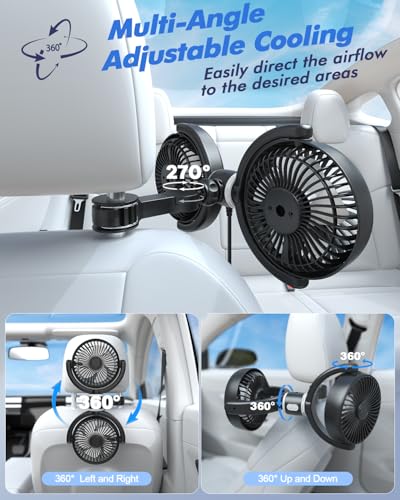 Car Fan USB Powered for Baby: Dual Car Cooling Fans for Backseat 3 Speed Separate Controlled Quiet Brushless Motor 360° Rotatable 5V 2A Rear Seat Air Circulation for Vehicle Van Truck SUV RV(USB Plug)
