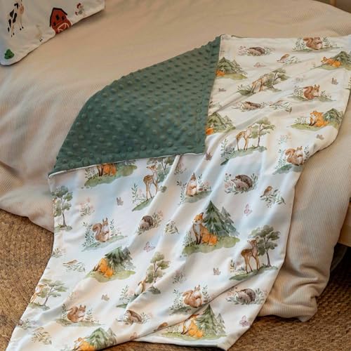 Civarua Kids Baby Blanket for Boys Girls, Super Soft Double Layer Minky Dot Blanket with Woodland Animals, 30x40 Inch Lightweight Dotted Backing for Infant Toddler Nursery Crib, Sensory Security Throw