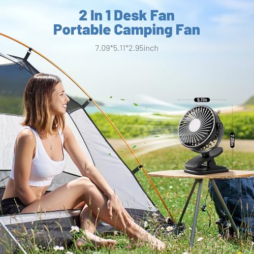 BDXXJ Portable Clip on Fan, 360° Rotate Battery Operated Stroller Fan, 3 Speed Quiet Mini Personal Table Fan, USB Rechargeable Clooing Fan for Outdoor Camping Golf Cart Stroller Home Office Black