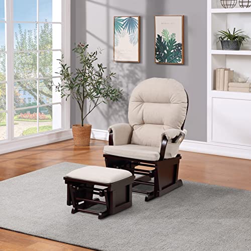 Suite Bebe Madison Nursery Rocking Chair with Ottoman, Wooden Glider for Baby Nursing, Smooth Gliding Rocker, Espresso and Latte