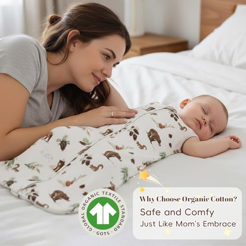 david's kids 100% Organic Cotton Baby Sleep Sack 6-12 Months, Soft Baby Wearable Blankets with 2-Way Zipper, 2 Pack Comfy Sleeping Bags for Infant Newborn Boys Girls, Medium Size, Woodland