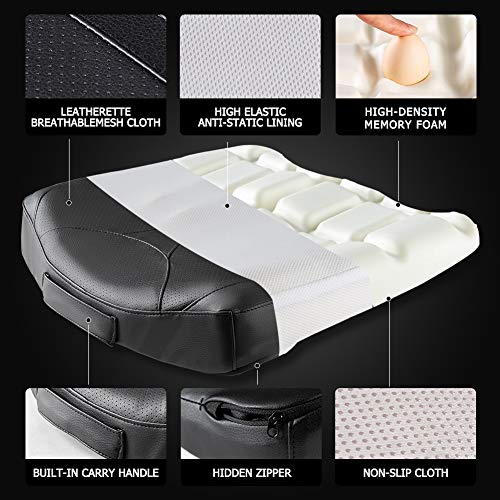QYILAY Leather Car Memory Foam Heightening Seat Cushion for Short People Driving, Hip(Coccyx/Tailbone) and Lower Back Pain Relief Butt Pillows, Adult Booster Seat for Car,Truck,SUV, Office Chair.