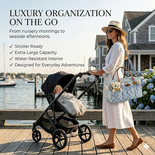 DOKUS & CO Baby Diaper Bag Tote, Large Mommy Bag for Travel, Blue