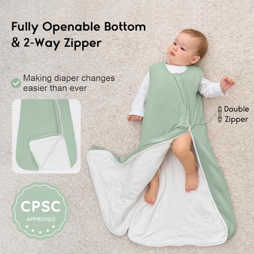Yoofoss Rayon Made from Bamboo Baby Sleep Sack 6-12 Months 1.0 Tog Baby Wearable Blanket, Super Soft Infant Toddler Sleeping Sack 2-Way Zipper