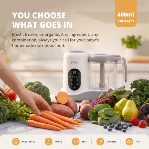 BEAR 2024 Baby Food Maker | One Step Baby Food Processor Steamer Puree Blender | Auto Cooking & Grinding |Infant Puree Maker with Self-Cleaning Function | Touch Screen Control, White