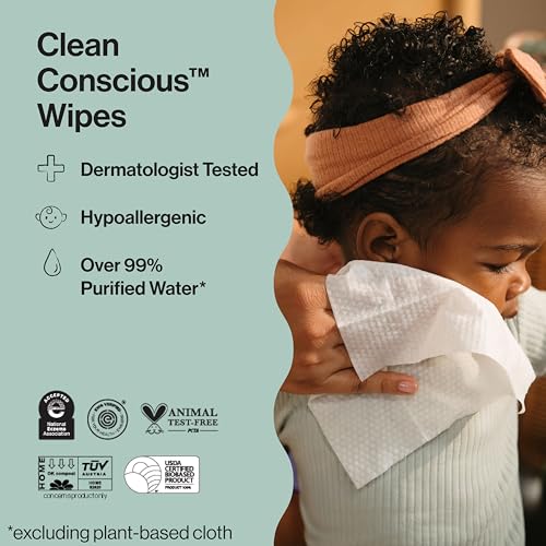 The Honest Company Clean Conscious Multi-Use Wipes | Hypoallergenic + Unscented for Sensitive Skin | Over 99% Water, Compostable, Plant Based, Baby Wipes | Geo Mood, 288 Count