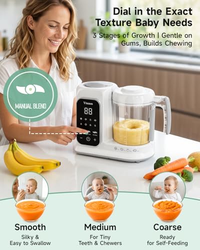 Baby Food Maker with Large Steam Basket Onestep Baby Food Processor Steamer with Steam & Grinding, Auto Cooking Self-Cleaning & Sterili-zing, BPA-Free for Healthy Homemade Baby Food