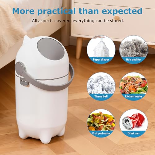Odor Locking Diaper Pail with Airtight Lid, Baby Diaper Trash Can, Durable & Odorless 15L Baby Diaper Bin, Refill with Any Bag, Holds Up to 16 Diapers for Home Nursery Room Living Room (White)