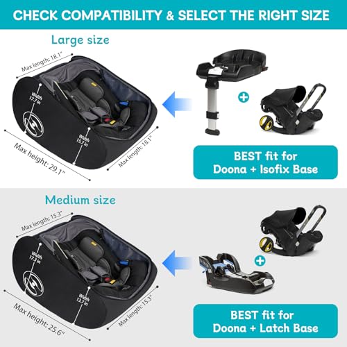 YOREPEK Padded Car Seat Travel Bag for Airplane, Fits for Doona Car Seat Stroller with isofix Base, Infant Car Seat Bags with Lockable Zipper, Foldable Gate Check Stroller Backpack for Baby Travel