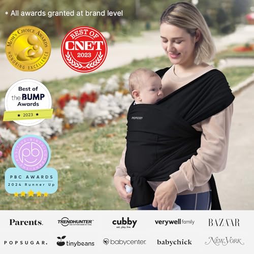 Momcozy Baby Wrap Carrier, Easy to Wear Infant Carrier Slings, Lightweight Hands Free Baby Sling, Adjustable Baby Carriers for Newborn to Toddler 8-35 lbs, Black