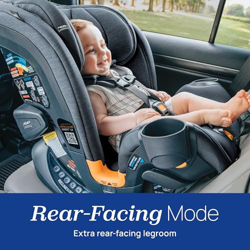 Chicco OneFit LX ClearTex All-in-One Car Seat with LeverLock Installation, Slim Design, Convertible Car Seat, Seat for Infants and Children 5-100 lbs, Ebony/Black