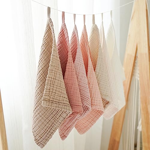 Konssy Baby Muslin Washcloths 7-Pack, 100% Cotton Baby Bath Washcloths, Soft & Absorbent Wash Cloths and Burp Cloths for Newborn Kids Girls & Boys, 11x11 inches