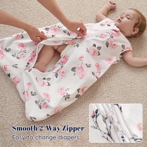 PHF 3 Pack Warm Micro-Fleece Baby Sleep Sack 6-12 Months, Soft Baby Wearable Blanket, 2-Way Zipper Sleeping Bags, Comfy Toddler Sleeping Sack for Girls, Medium Size, Floral