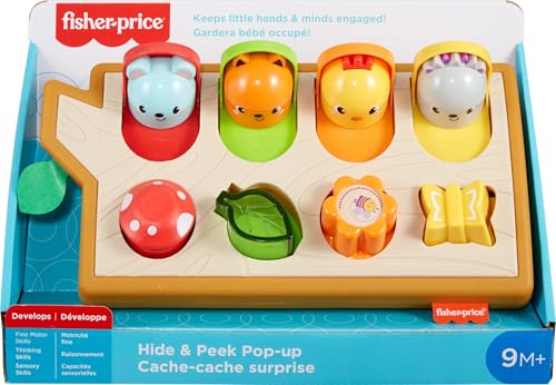 Fisher-Price Baby Toy Hide & Peek Pop-Up Animal-Themed Sensory Activity with Wood Accents & Sounds for Ages 9+ Months