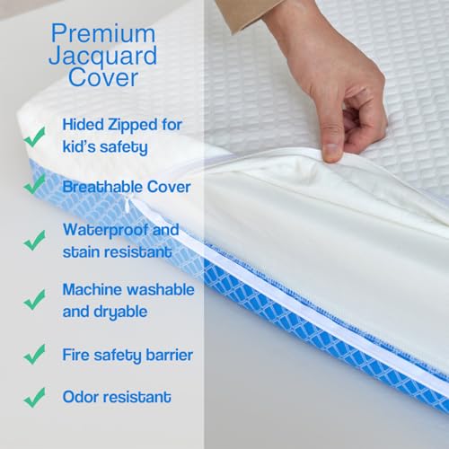 ASANEST Dual Sided Comfort Gel Memory Foam Breathable Baby Bed Mattress for Crib, Premium for Infant and Toddler with Removable Outer Cover, White & Blue, Standard Size 52 x 28 x 5 Inches