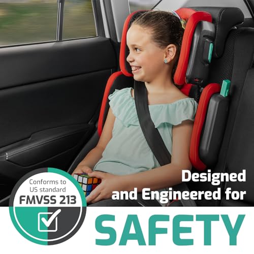 Mifold Hifold Adjustable Kids High Back Booster Car Seat with Strap – Racing Red