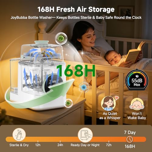 JoyBubba Bottle Washer, Sterilizer & Dryer – 4-in-One Cleaner for Baby Bottles, Pump Parts & Baby Essentials with 3 High-Temp Sterilization Modes, Includes 60 Cleaning Tablets – Saves Time & Effort.