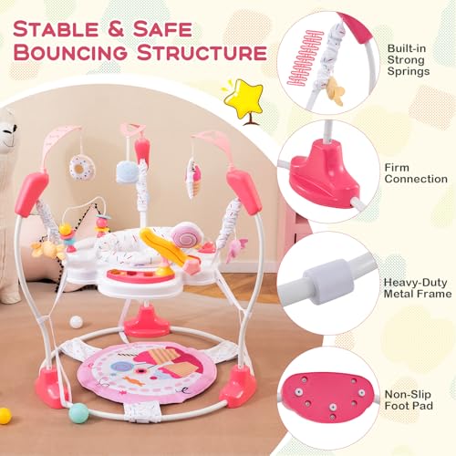 BABY JOY Baby Jumpers and Bouncers, Infant Activity Center with Music Lights Sounds, 360° Rotating Seat and 3 Adjustable Heights, Baby Play and Learning Center for 6-12 Months