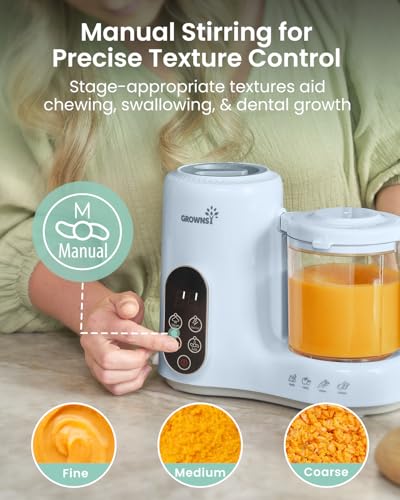 Grownsy Baby Food Maker with Steam Basket, One Step Baby Food Processor Steamer Puree Blender Grinder Mills Machine, Auto Cooking Grinding and Sterili-zing for Healthy Homemade Baby Food, Blue